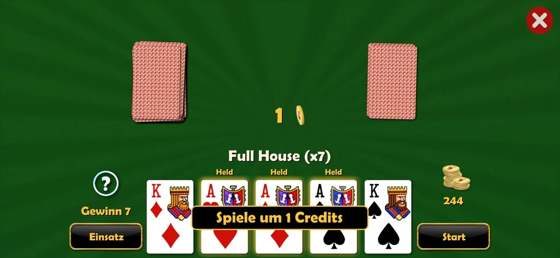 Mit Spielcredits ein Full House erzielen