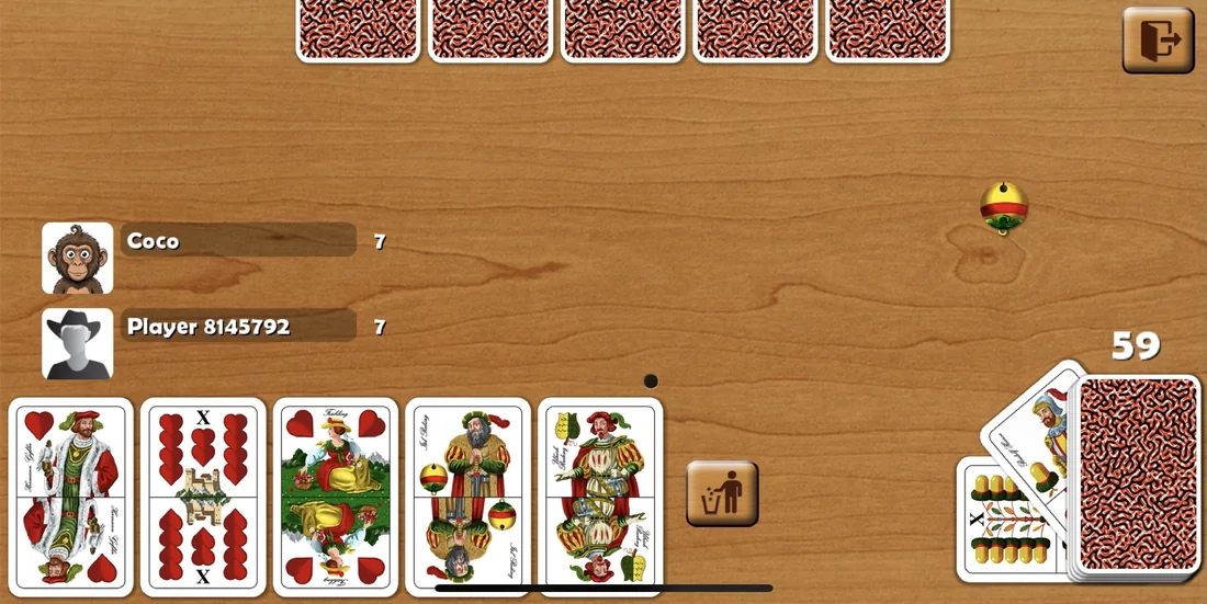 Eine Runde Schnapsen zu zweit mit dem traditionellen Kartenblatt.