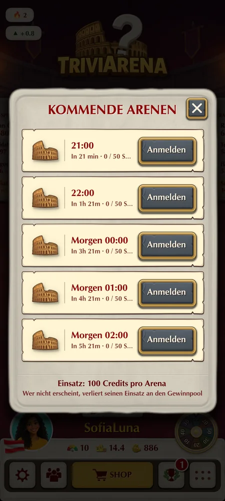 Kommende Quiz-Arenen entdecken